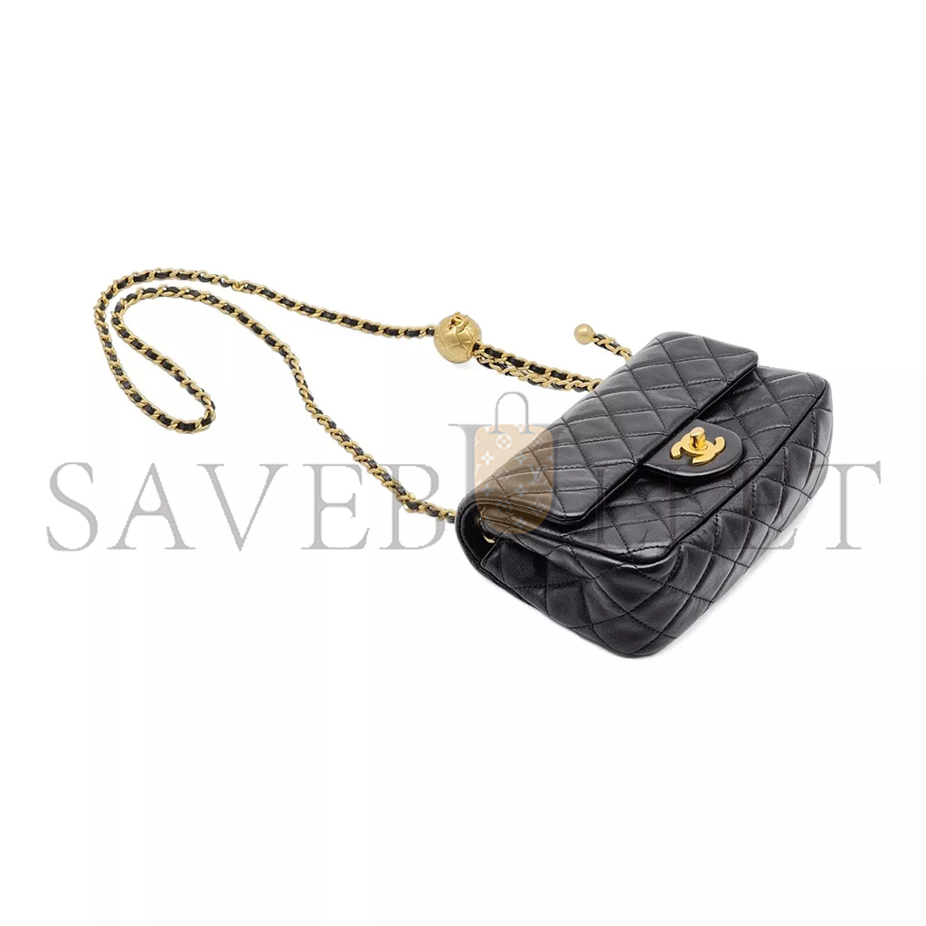 CHANEL MASTER GOLD BALL CHAIN FLAP BAG LARGE MINI BLACK (20*13*7cm)